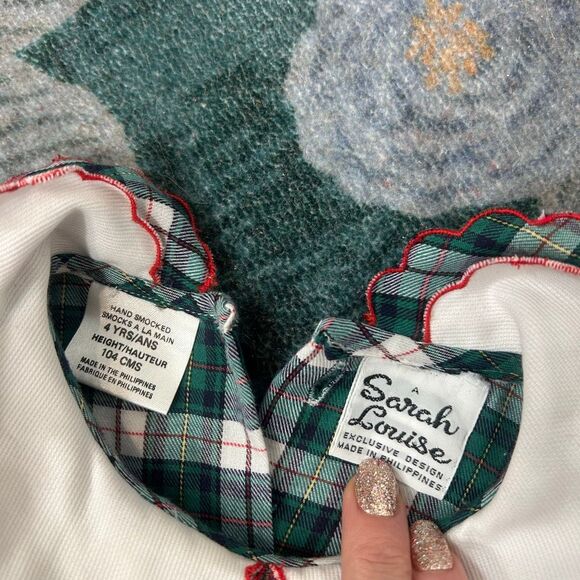 Sarah Louise Dress Girls 4 Green Plaid Tartan Smocked Peter Pan Collar Christmas - Picture 4 of 14